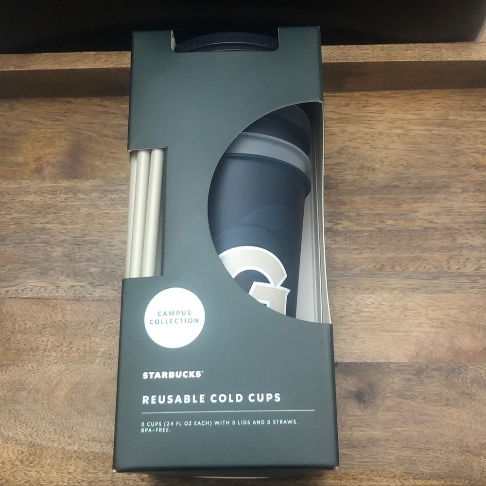Starbucks Campus Reusable Cold Cups in Dark Green & Cream. Georgia
